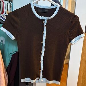 Zara Brown Cardigan with Blue Trim